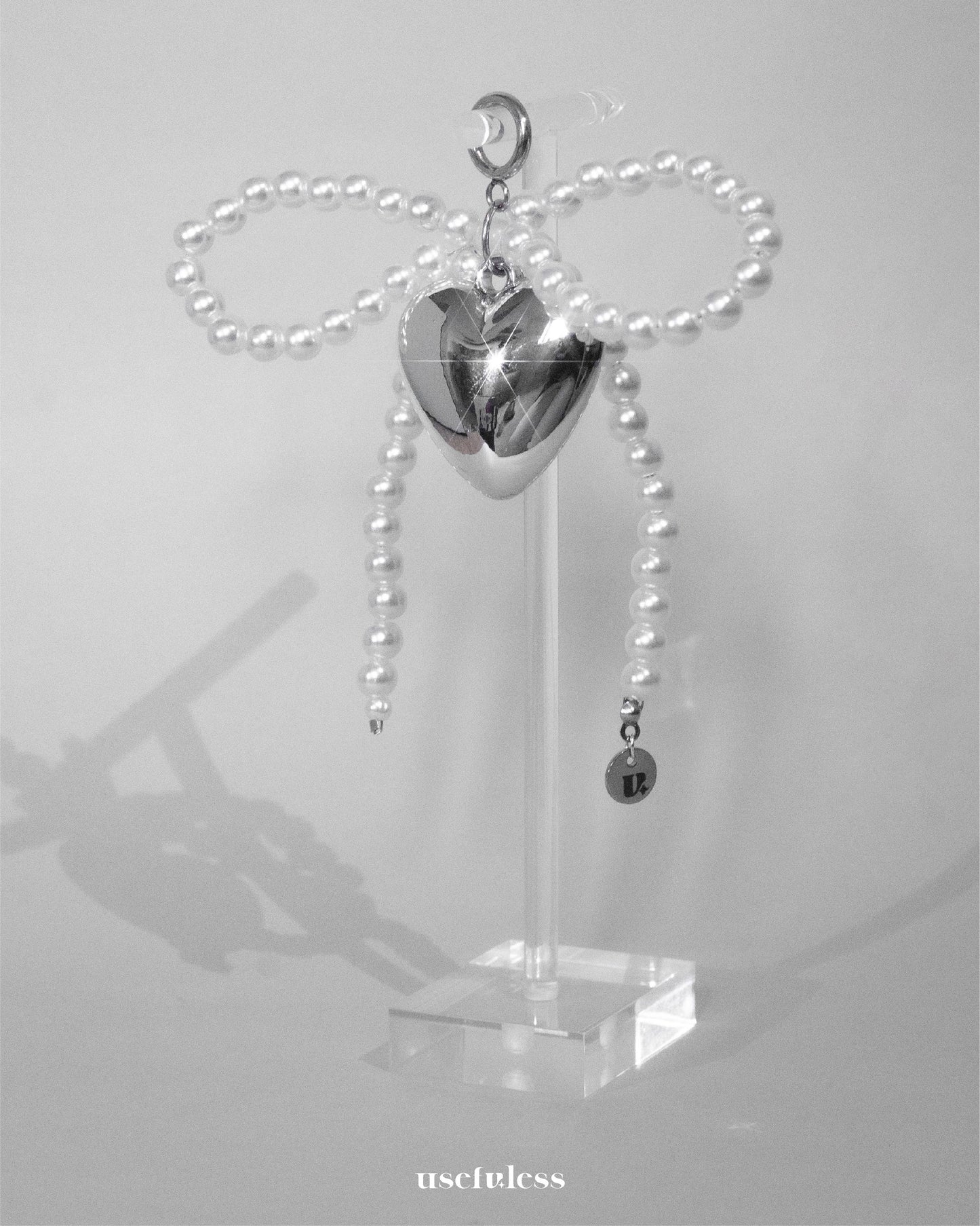 Pearl Heart Ribbon Charm