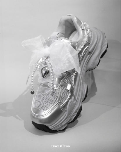 Pearl Heart Ribbon Charm