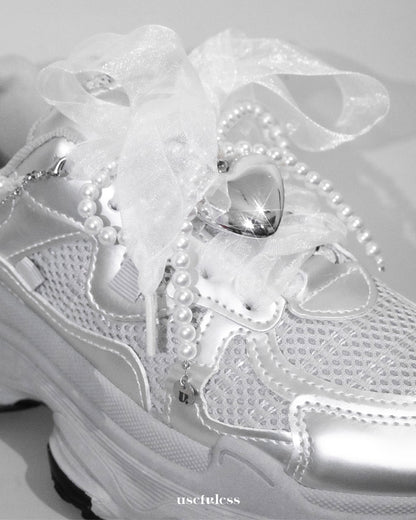 Pearl Heart Ribbon Charm