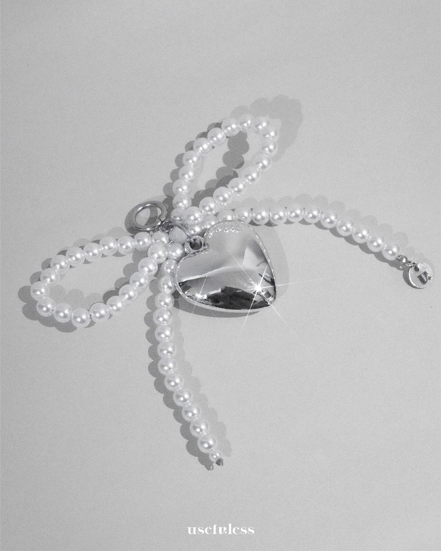 Pearl Heart Ribbon Charm