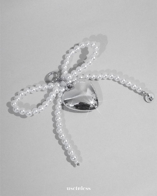 Pearl Heart Ribbon Charm