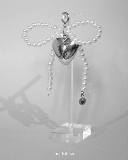 Pearl Heart Ribbon Charm